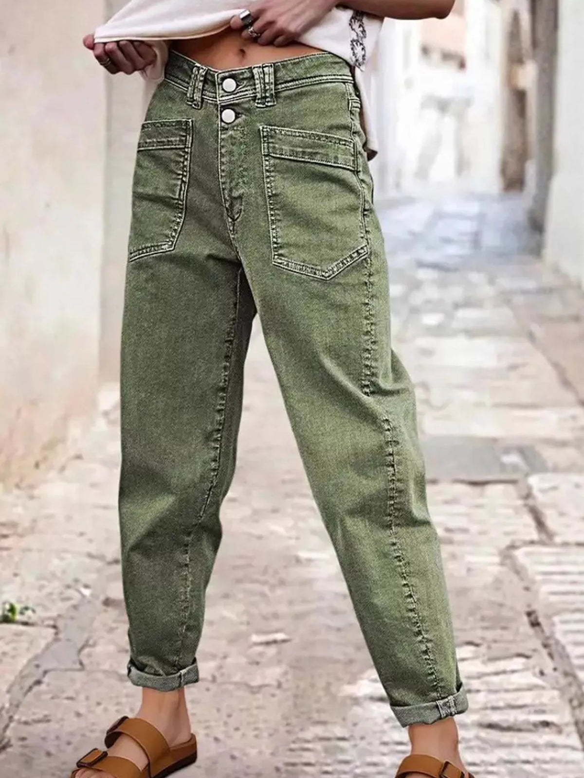 jeans, front view on model
