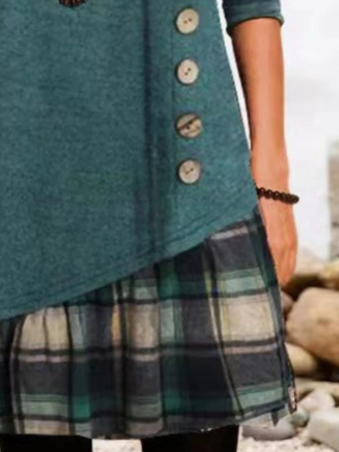 Trendsi Full Size Asymmetrical Plaid Patchwork Long Sleeve Dress Plus Size -