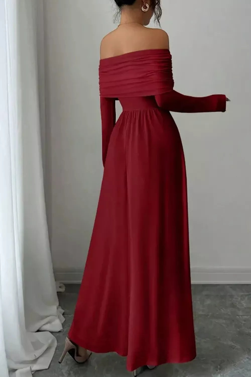 Trendsi Off-Shoulder Ruched Bodycon Maxi Dress -