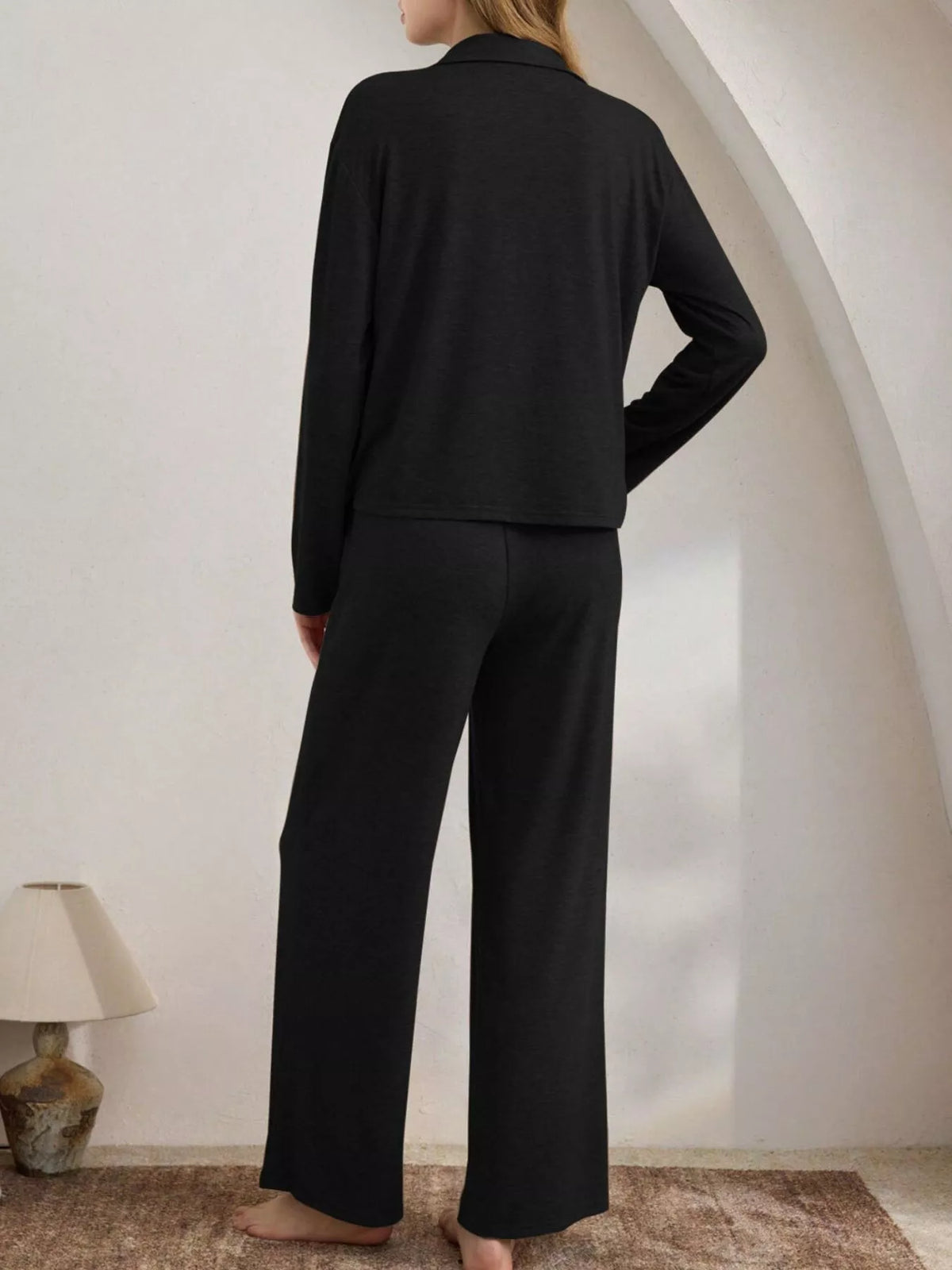 Trendsi Button-Down Top and Wide-Leg Pants Lounge Set -