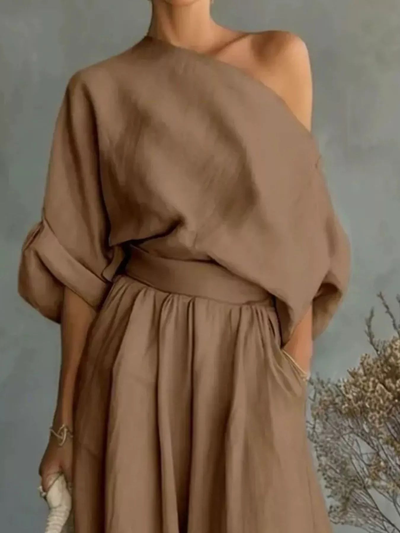 Trendsi Full Size One Shoulder Top and Wide Leg Pants Set Plus Size -