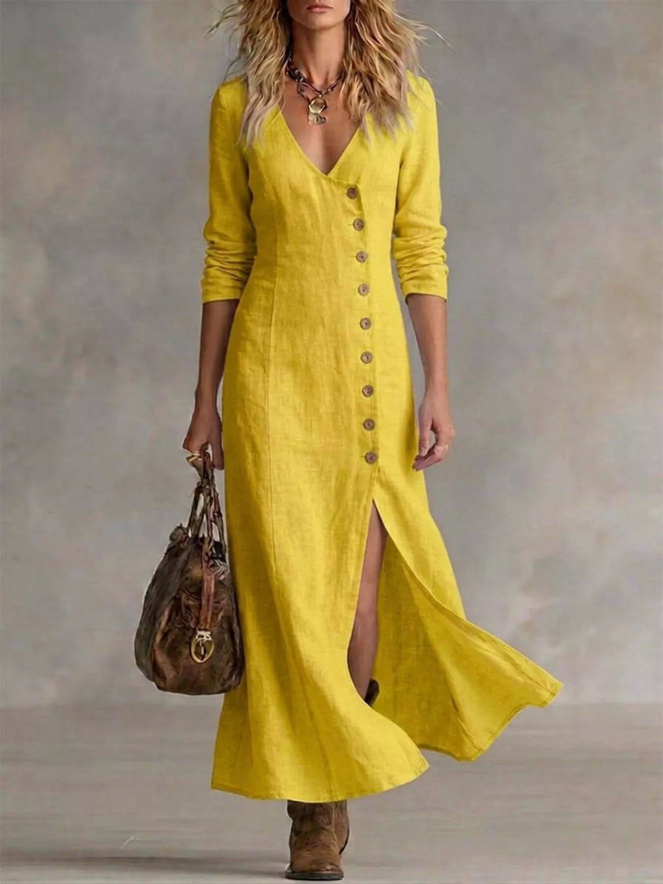 Trendsi Slit Button-Down Midi Dress -