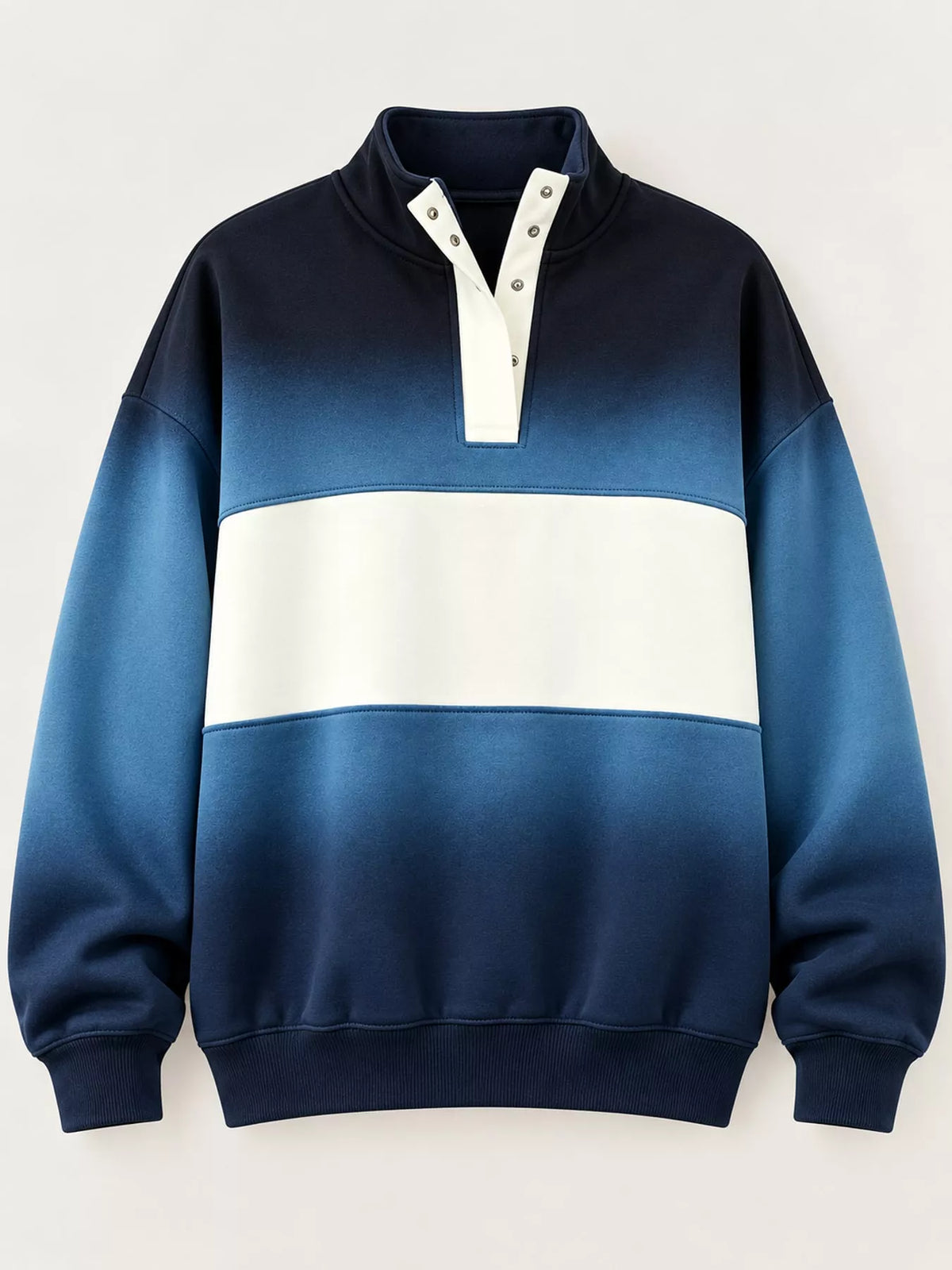 Blue ombre and cream color block snap-button sweatshirt