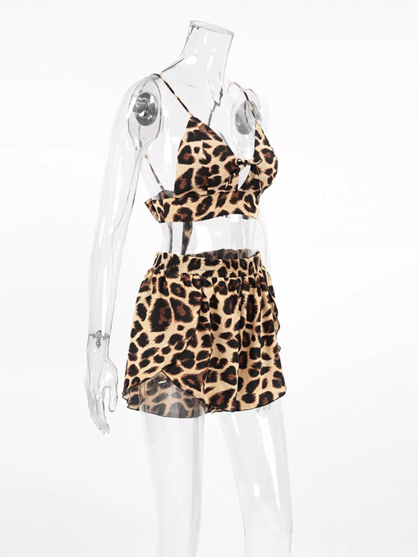 Trendsi Leopard Cami & Cardigan and Shorts Three-Piece Lounge Set -