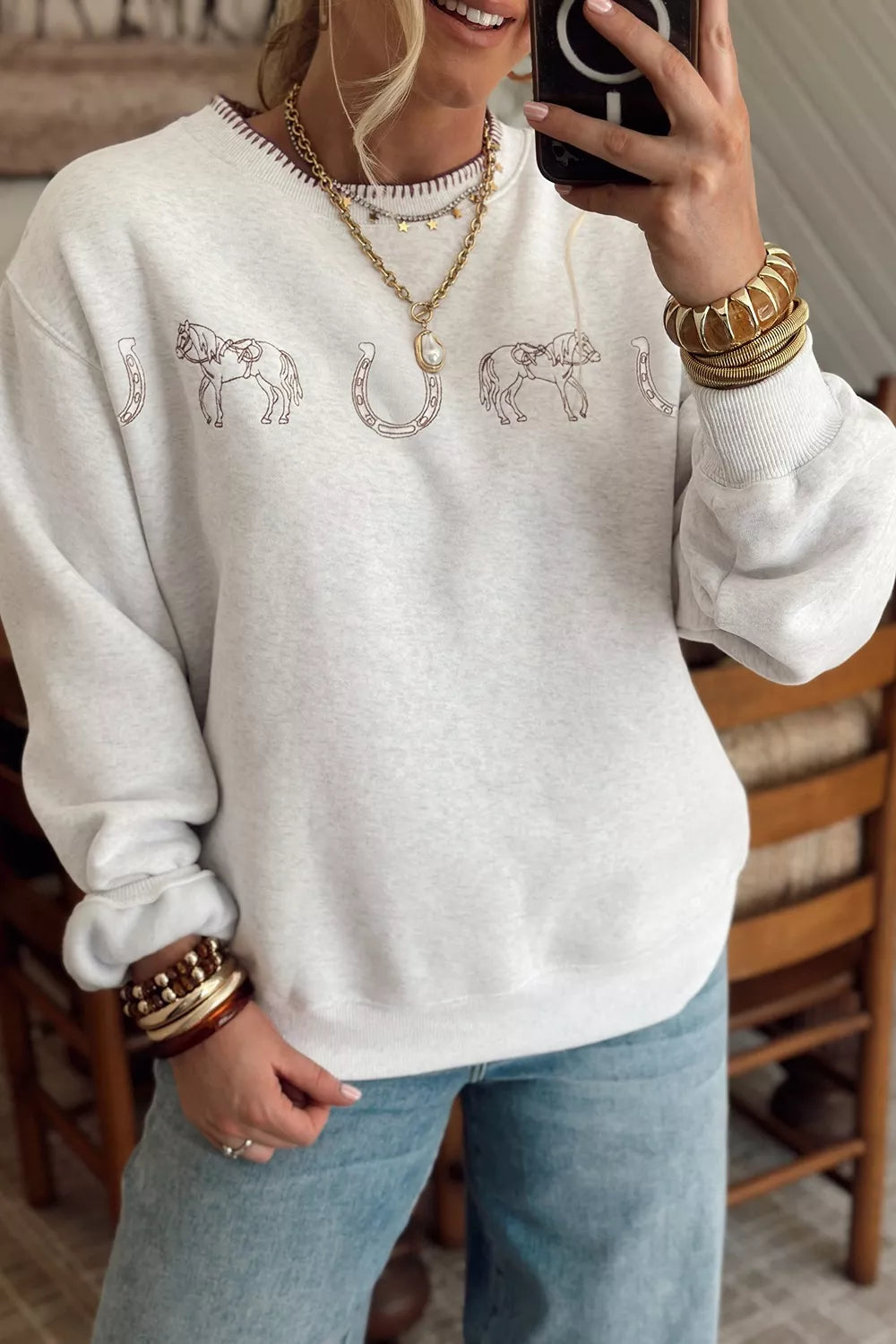 Trendsi Graphic Round Neck Casual Sweatshirt -