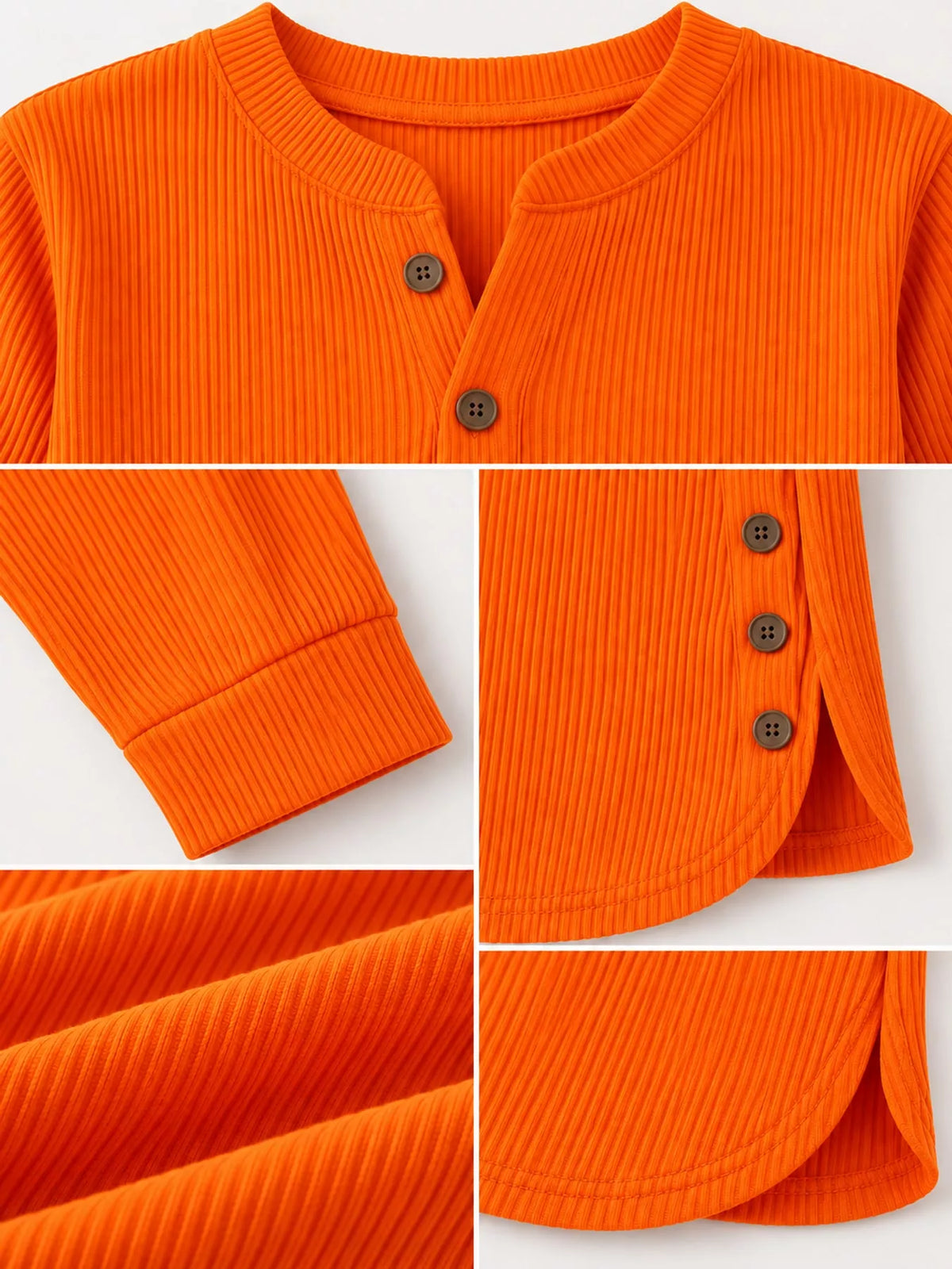 Orange button detail long sleeve top, detail view