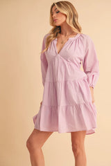 Trendsi Aemi + Co Notched Balloon Sleeve Tiered Mini Dress -