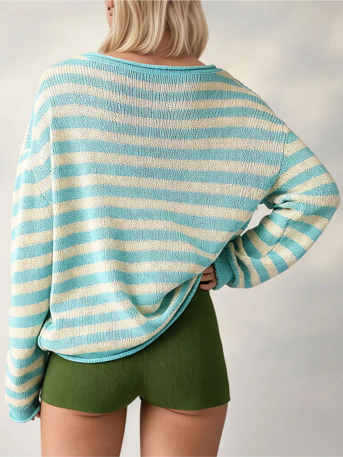 Trendsi Casual Striped Boat Neck Sweater -