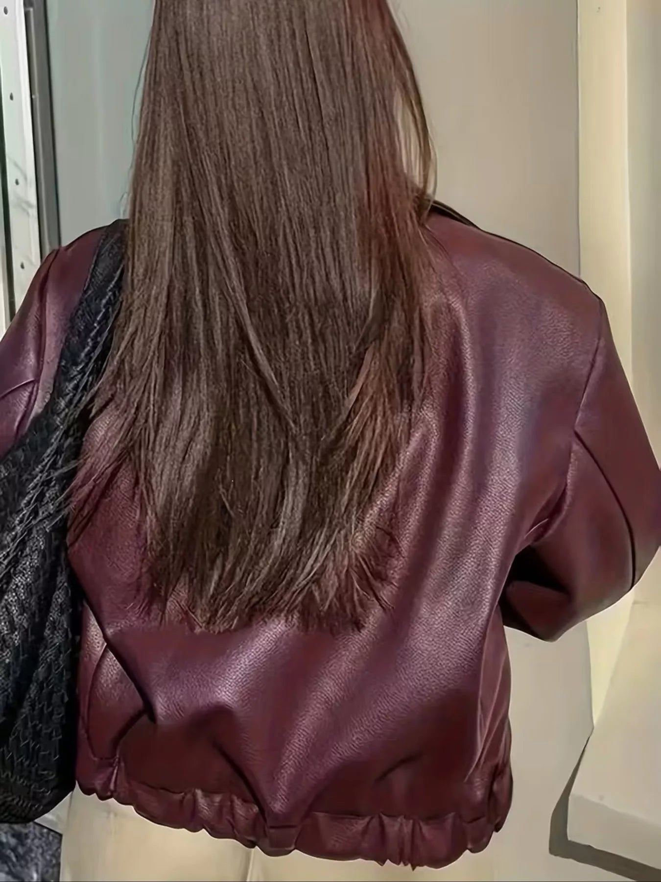Trendsi Oversized Faux Leather Zip Up Moto Jacket -