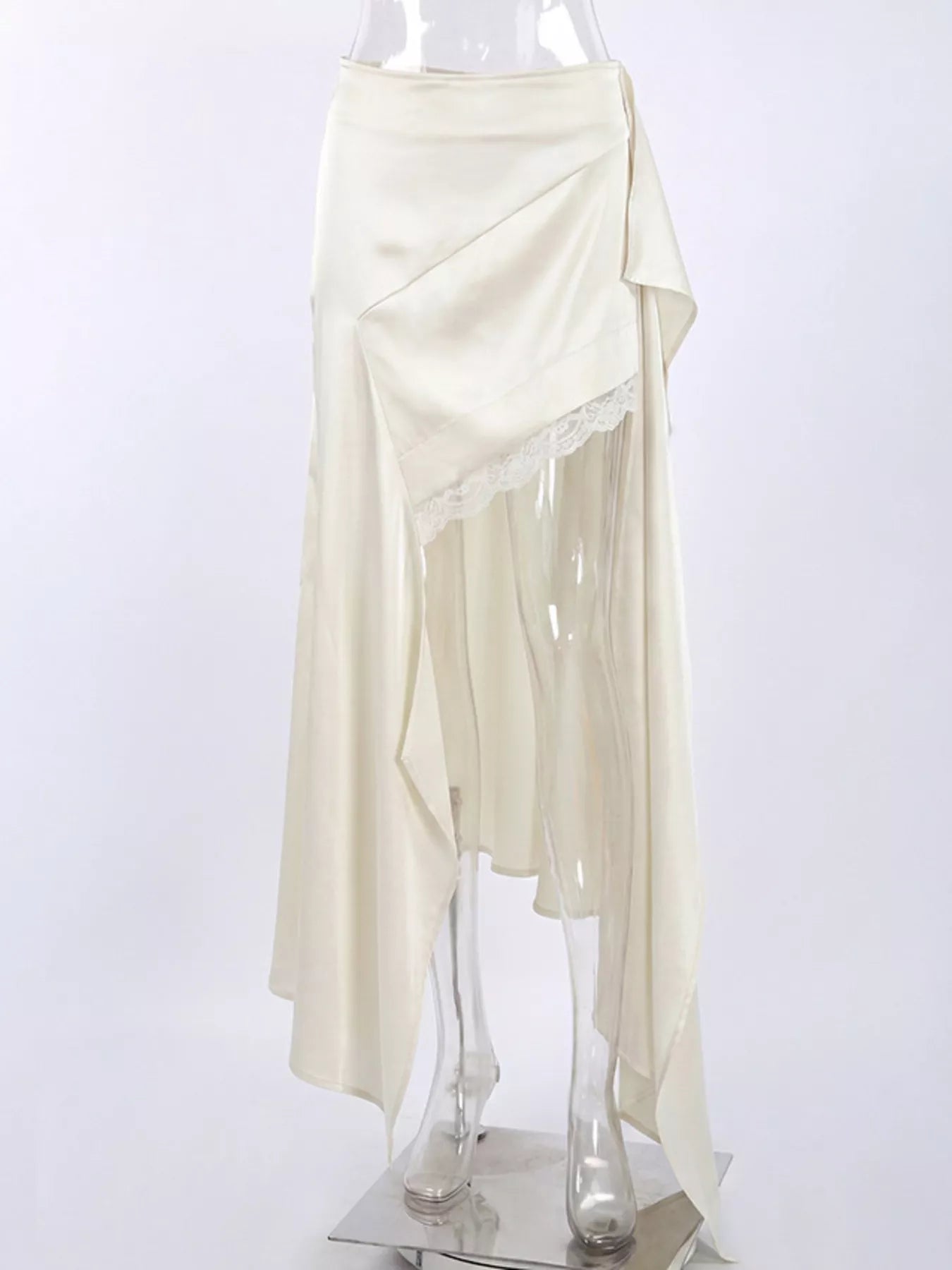 Trendsi Satin High-Low Lace Trim Skirt -