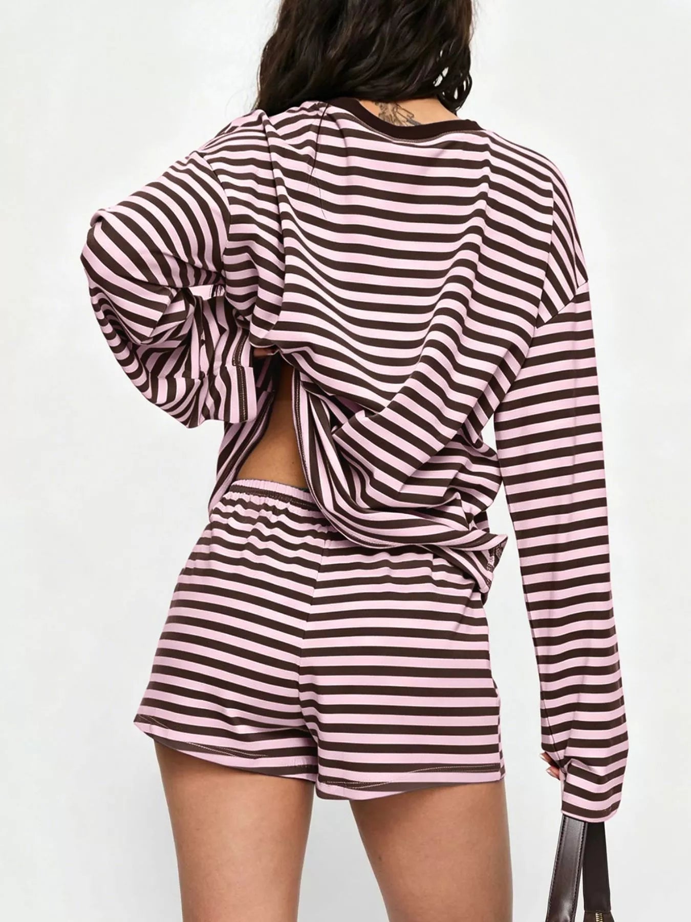 Trendsi Striped Long-Sleeve Top and Shorts Set -