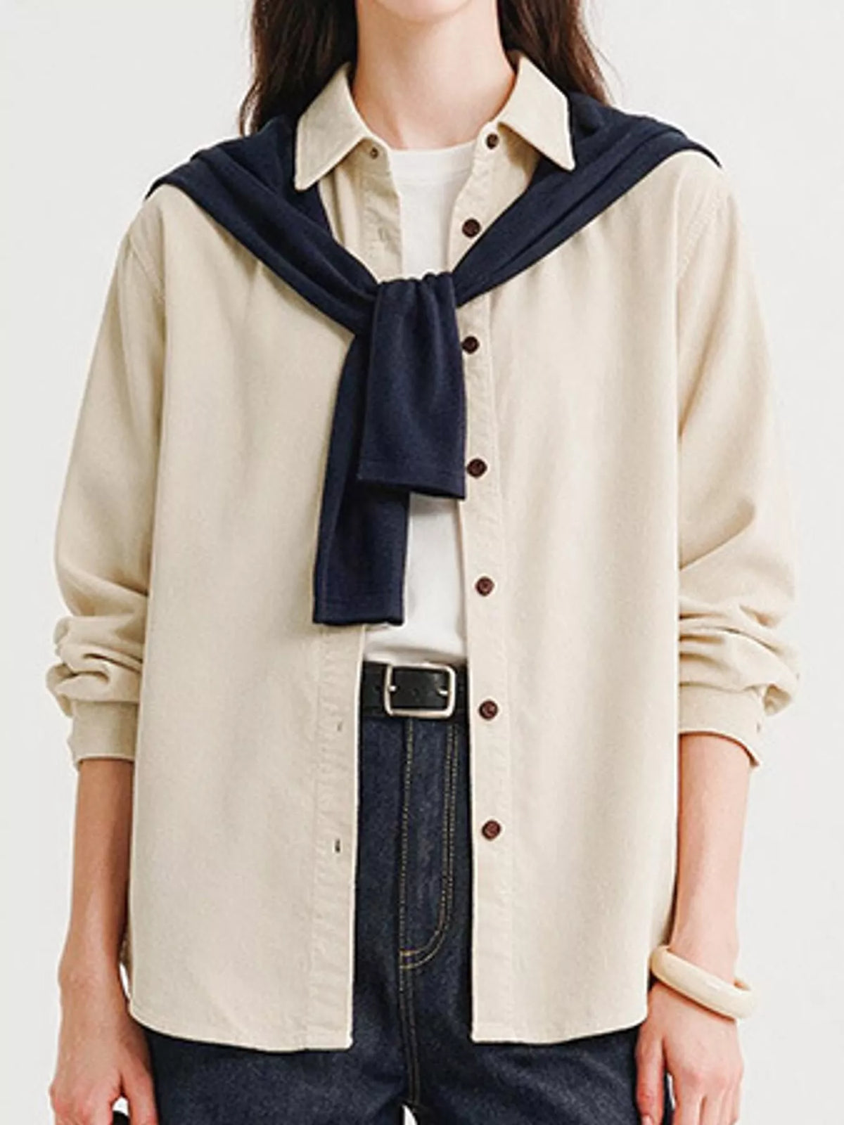 Button-Down Shirt in beige, front view