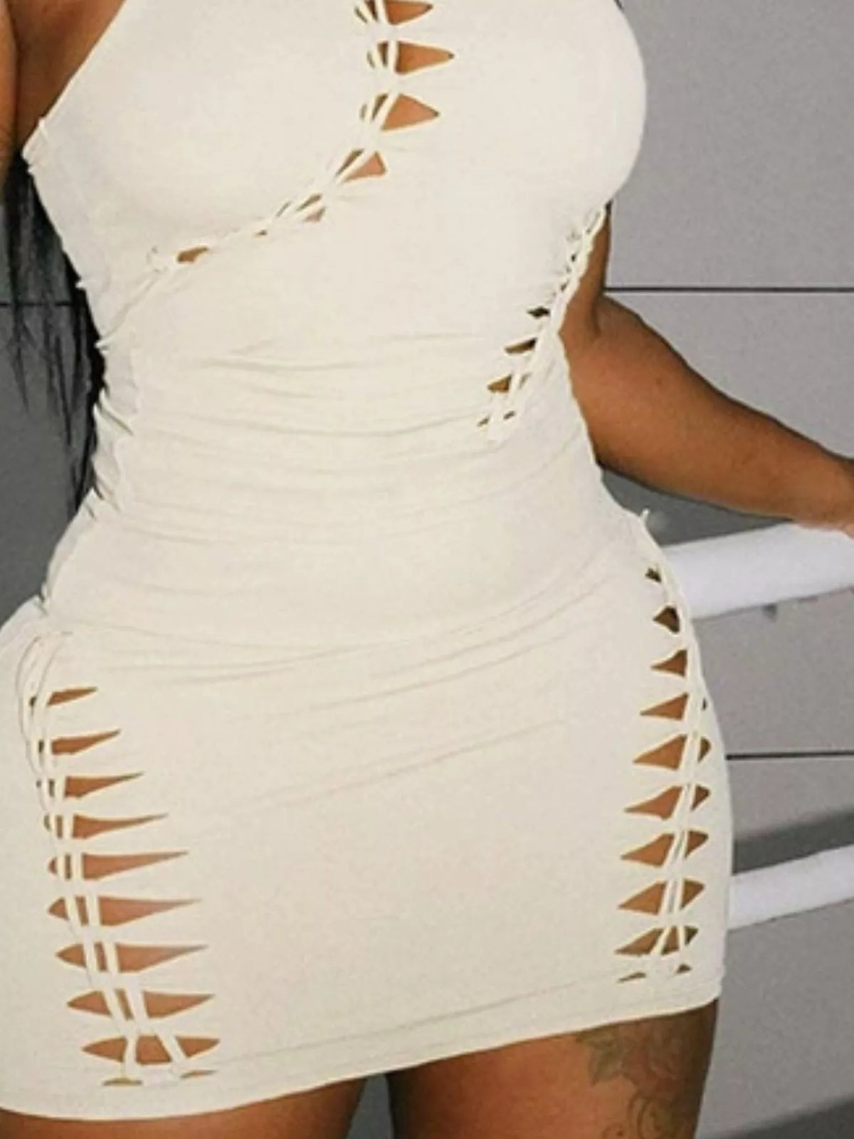 Sleeveless Cut-Out Bodycon Top and Mini Skirt Set — construction details