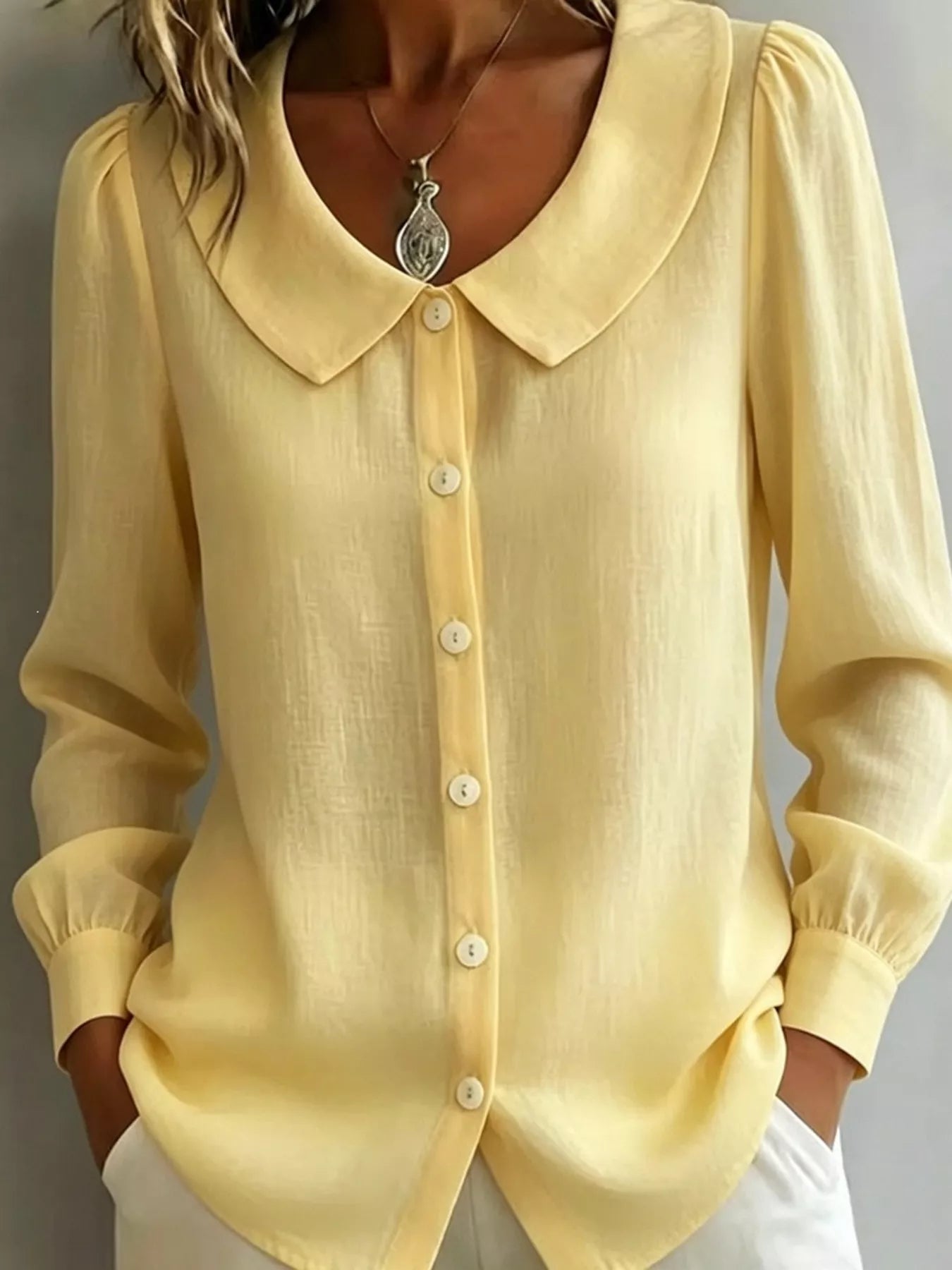 Trendsi Full Size Peter Pan Collar Button-Down Shirt Plus Size -