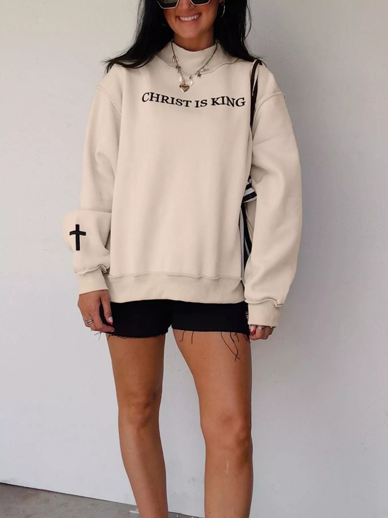 CHRIST IS KING embroidered high-neck sweatshirt