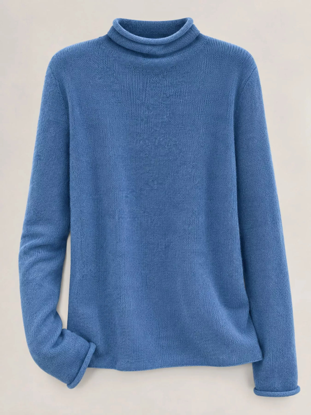 Women's Sheer Turtleneck Knit Top in blue — flat lay view