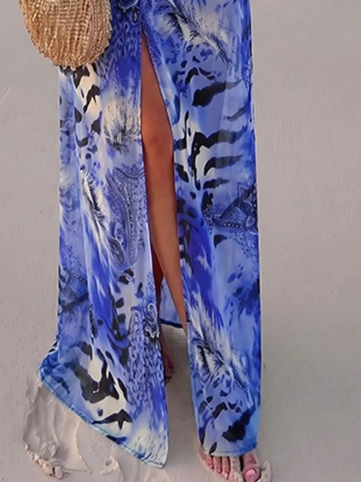 Printed maxi dress, blue slit detail