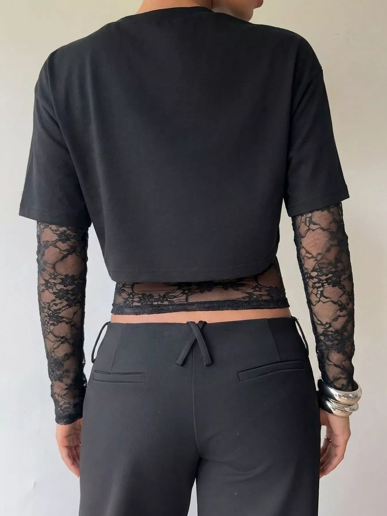 Trendsi Lace Patchwork Short Sleeve T-Shirt -