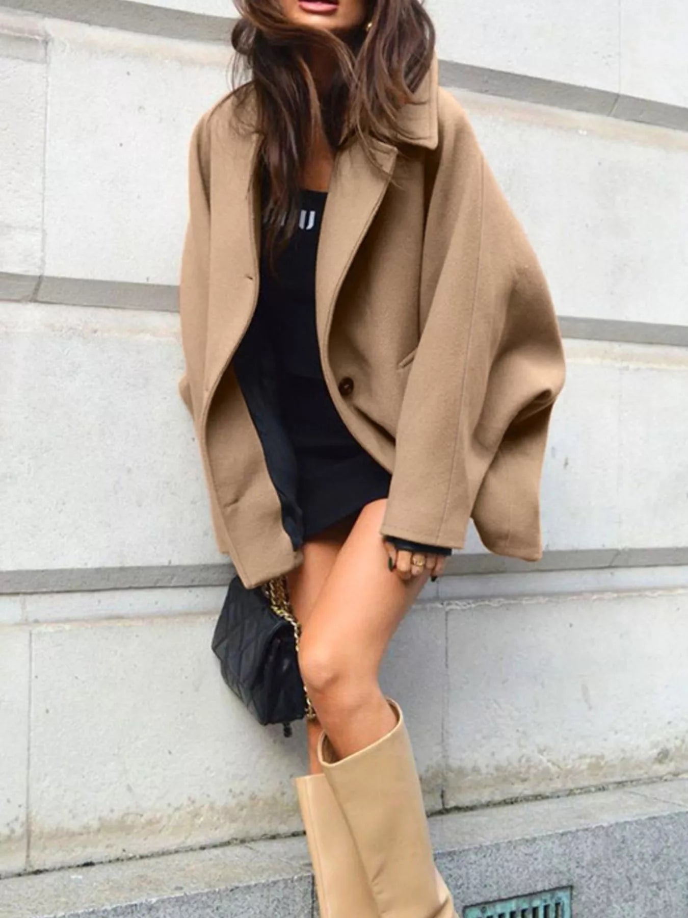 Trendsi Oversized Lapel Collar Button-Down Coat -