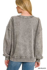 Trendsi Zenana Snow Washed F/Terry Exposed-Seam Sweatshirt -