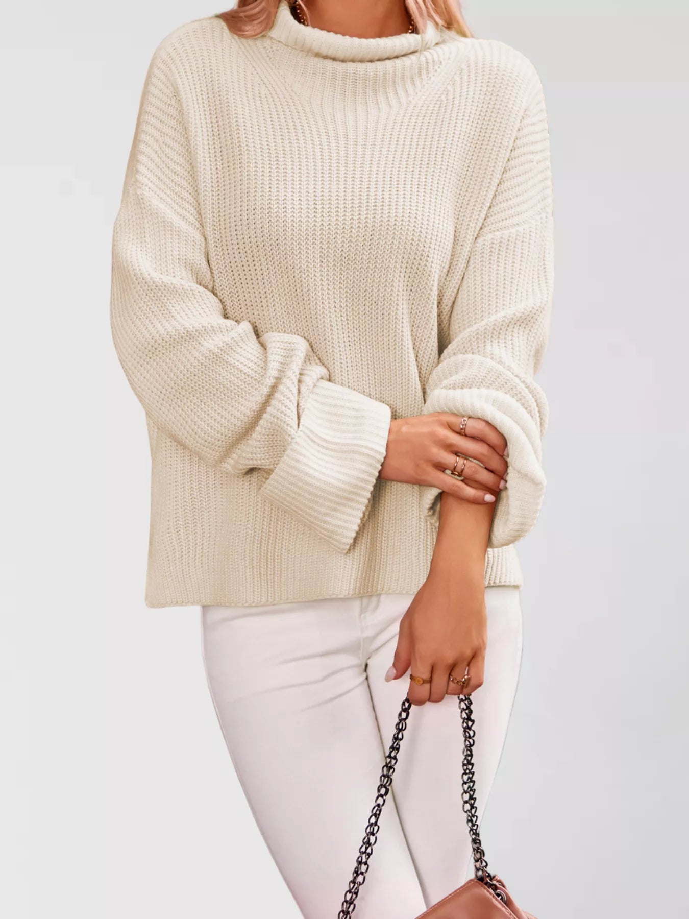 Trendsi Mock Neck Dropped Shoulder Sweater -