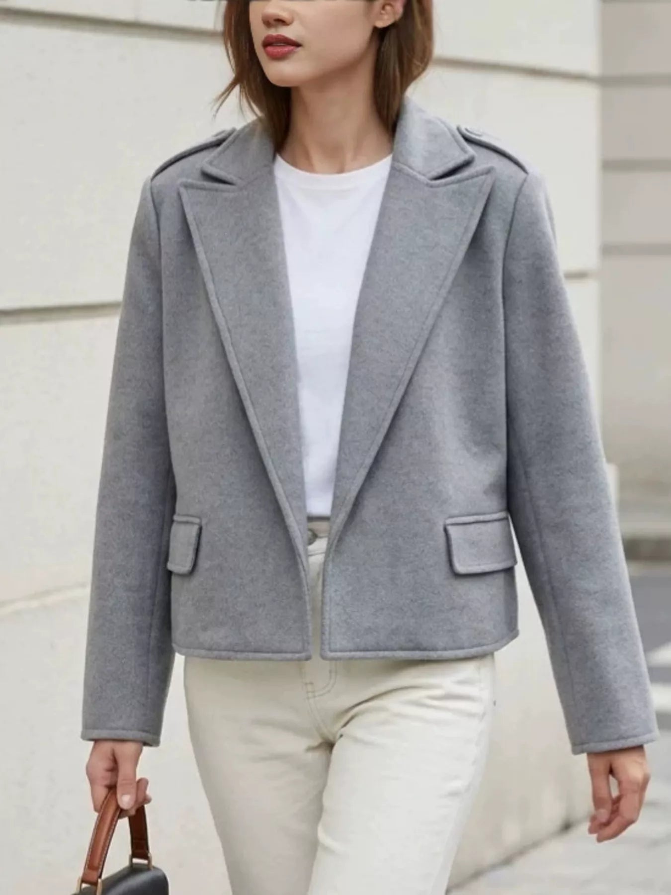 Trendsi Lapel Collar Cropped Outerwear -