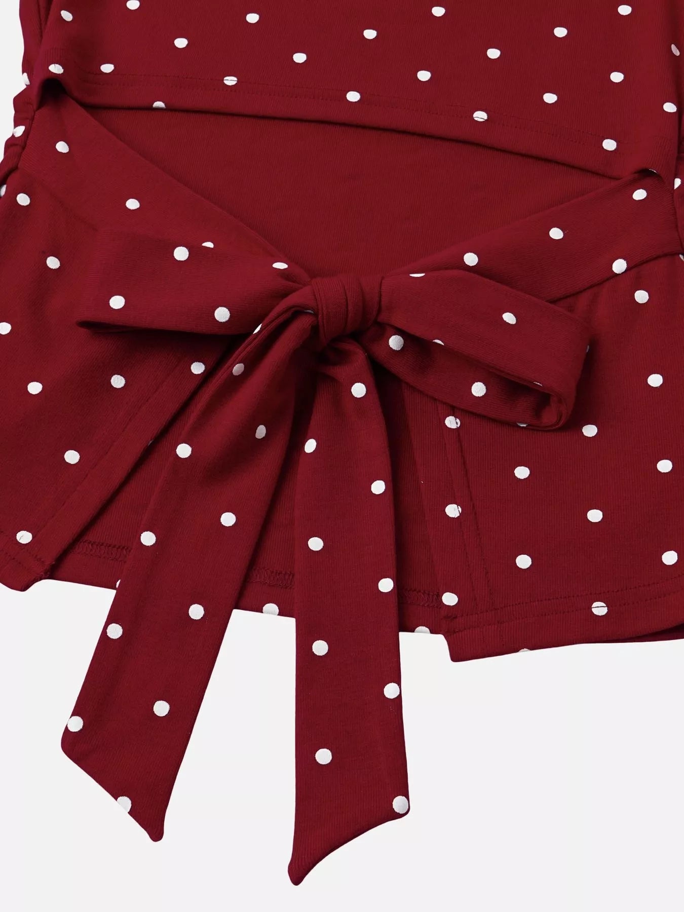 Trendsi Long Sleeve Polka Dot Tie Back T-Shirt -