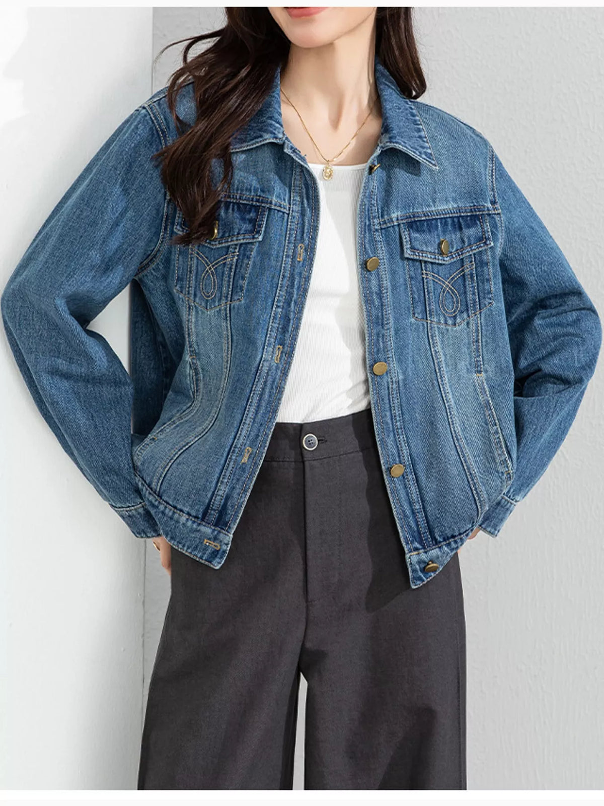Vintage Wash Relaxed Fit Denim Jacket — front view