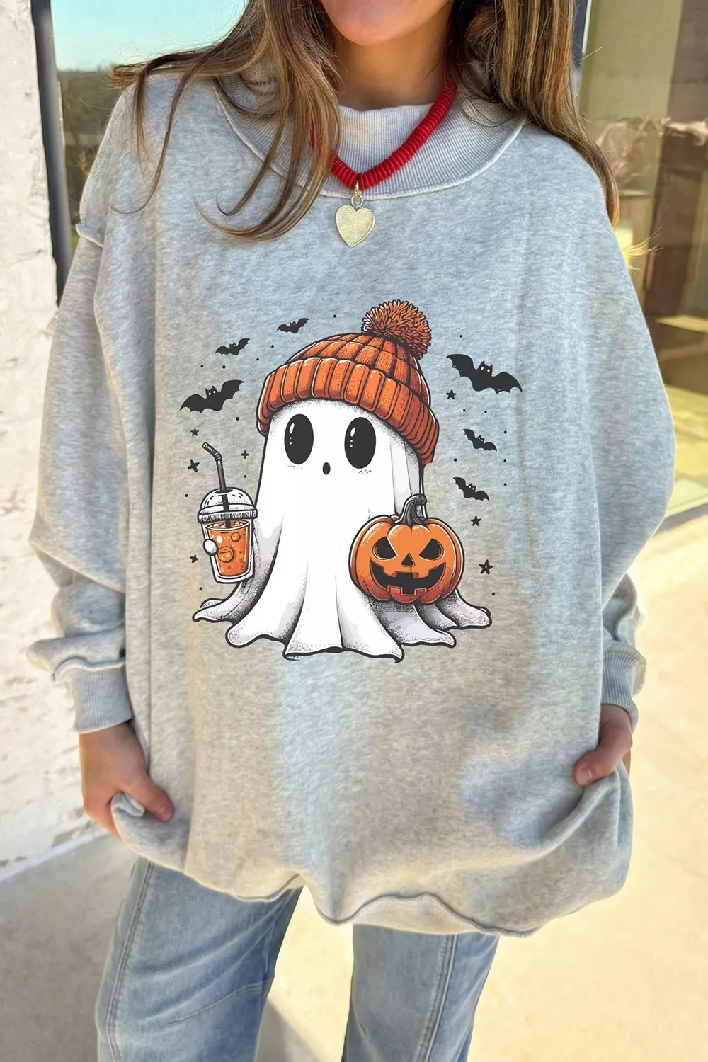 Trendsi Reversible Halloween Graphic Mock Neck Tunic Sweatshirt -
