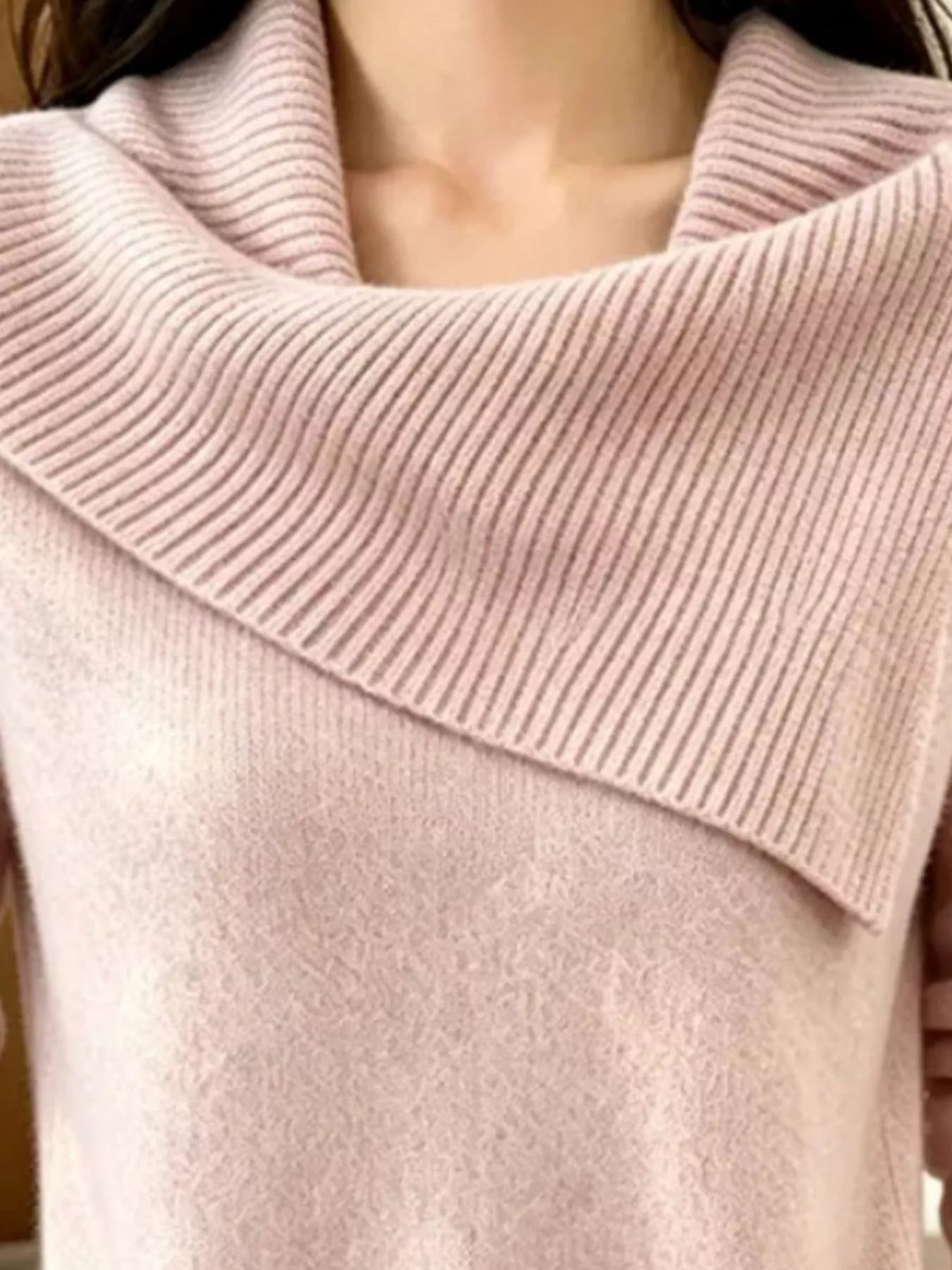 Trendsi Full Size Asymmetric Ribbed Collar Sweater Plus Size -