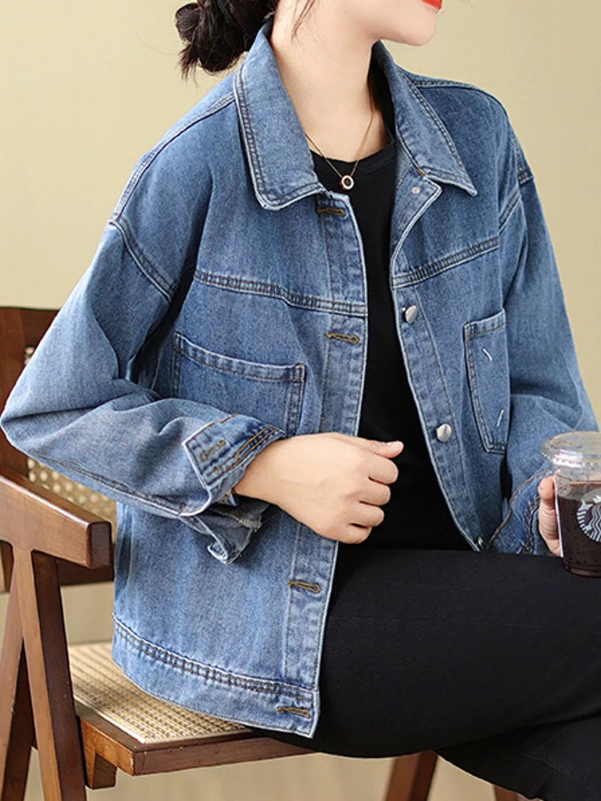 Vintage Button-Up Denim Jacket — side view