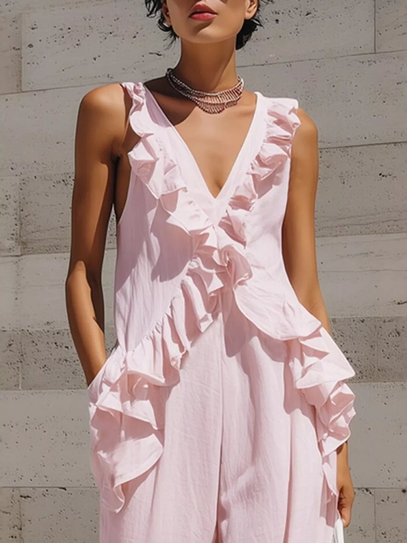 Trendsi Ruffled V-Neck Sleeveless Jumpsuit -