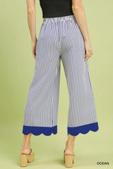 Trendsi Umgee Stripe Scallop Hem Wide Leg Pants -