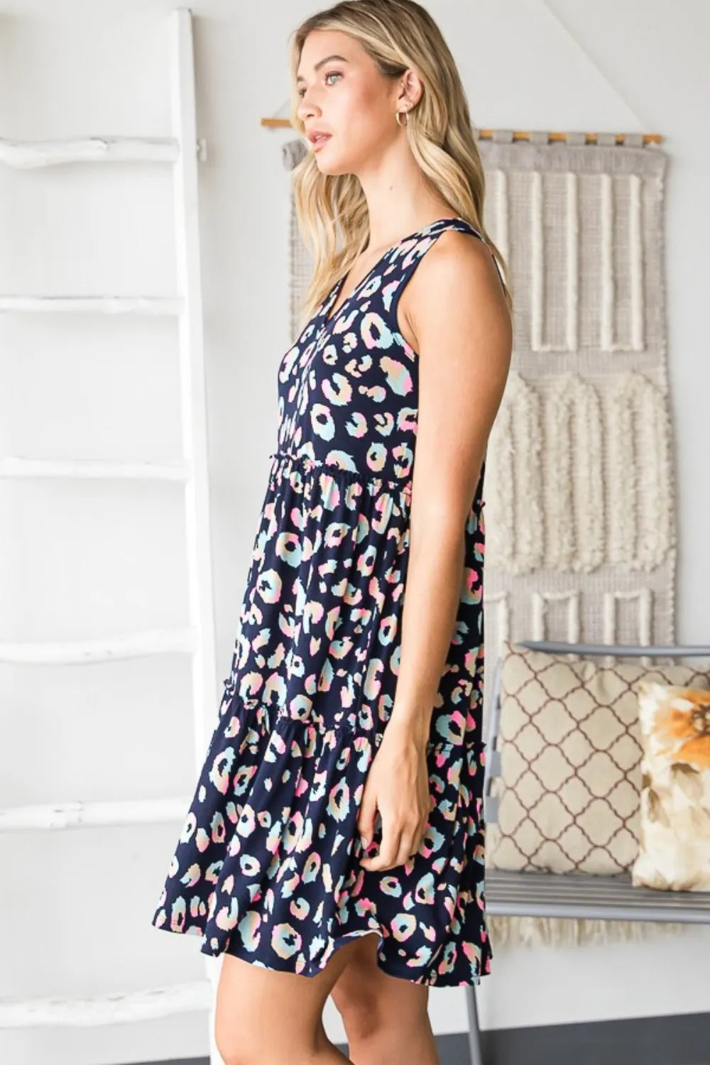 Trendsi Heimish Full Size Leopard V-Neck Ruffled Tank Dress - Dresses