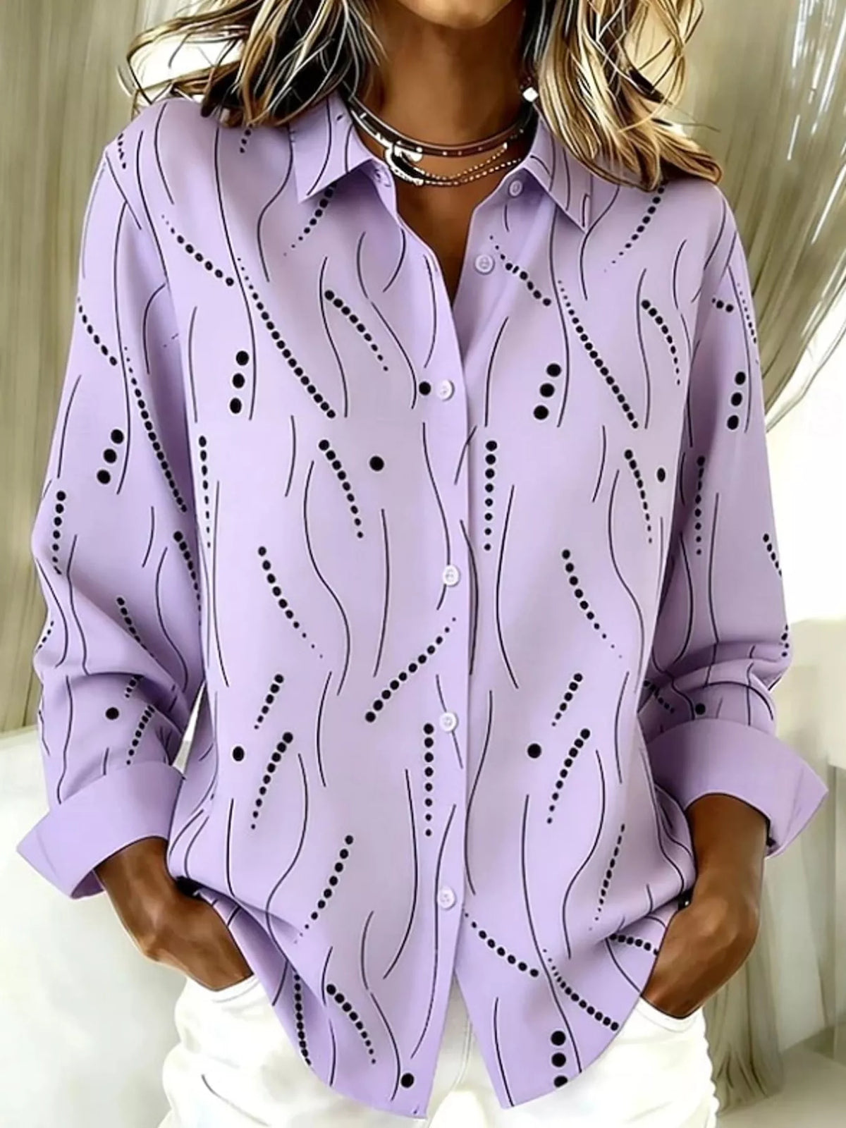 Purple abstract-print long sleeve shirt