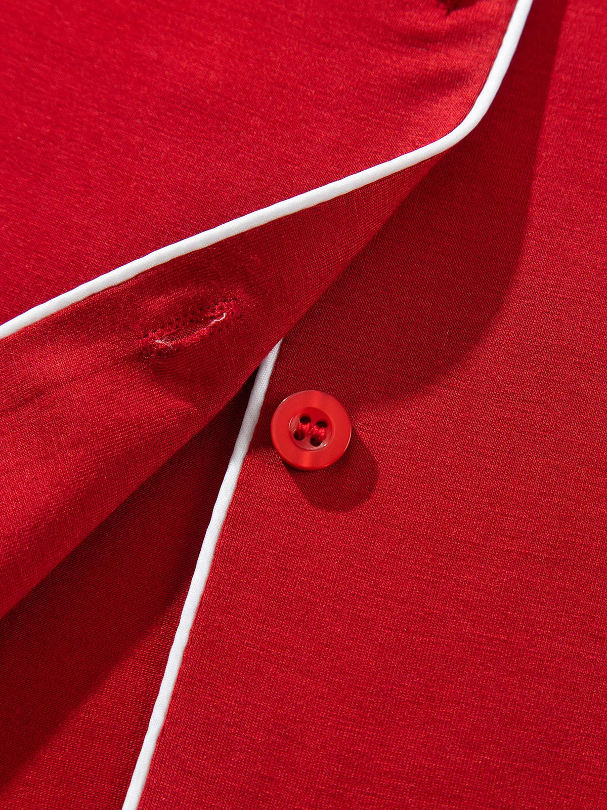 Deep Red bow pocket long sleeve pajama set