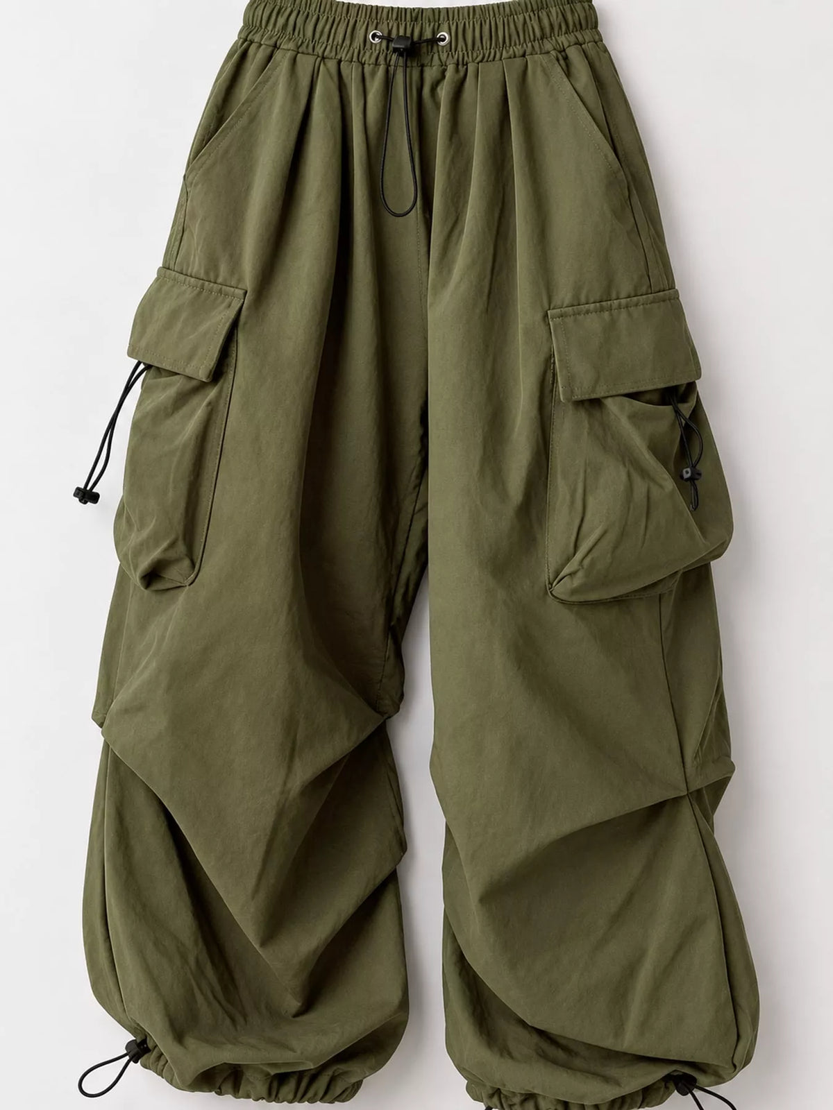 Green drawstring cargo pants