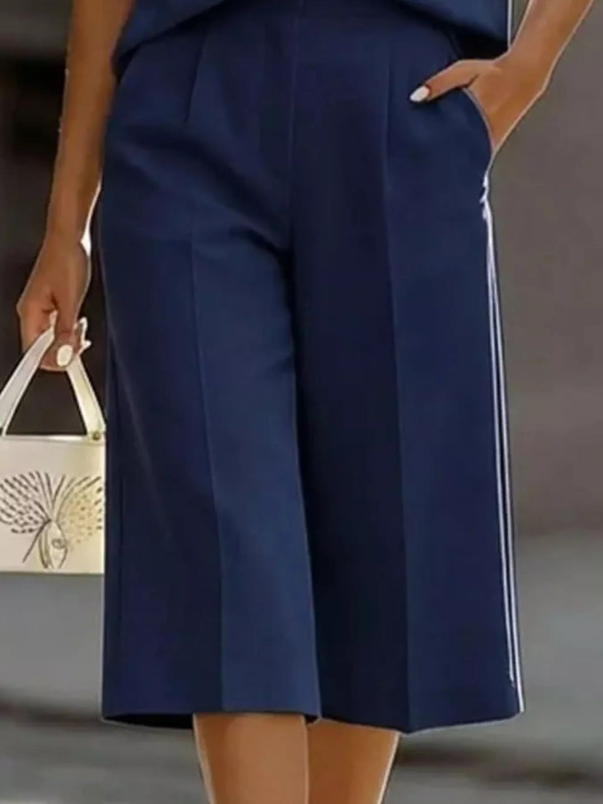 Navy Blue short sleeve shirt and capris set