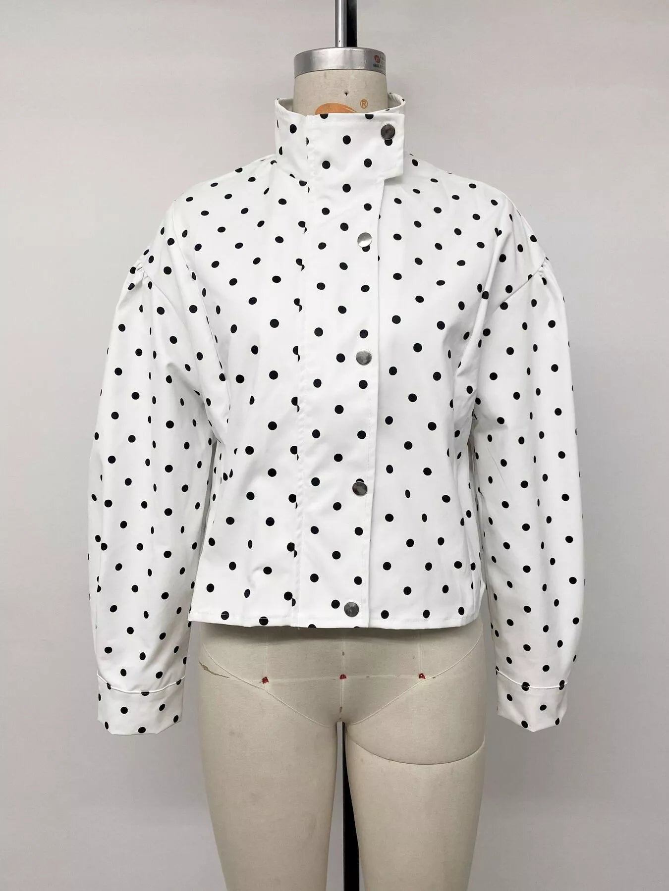 Trendsi Polka Dot Zip Up Cropped Jacket -