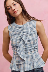 Trendsi SO ME Plaid Sleeveless Ruffle Peplum Top -