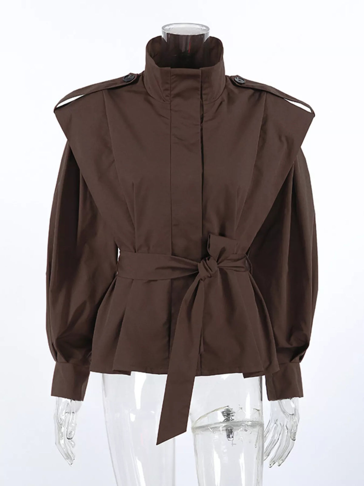 Trendsi Stand-Collar Belted Outerwear -