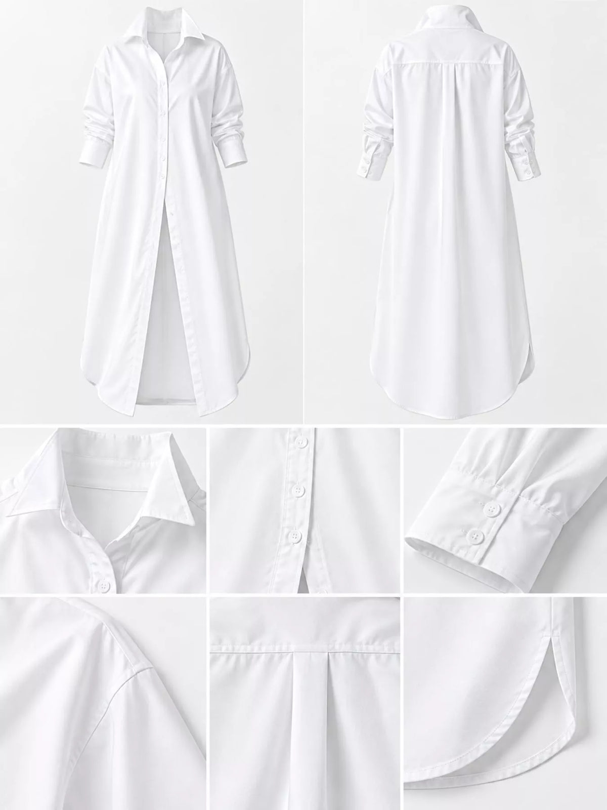 Longline button-down shirt, white front back and collar details