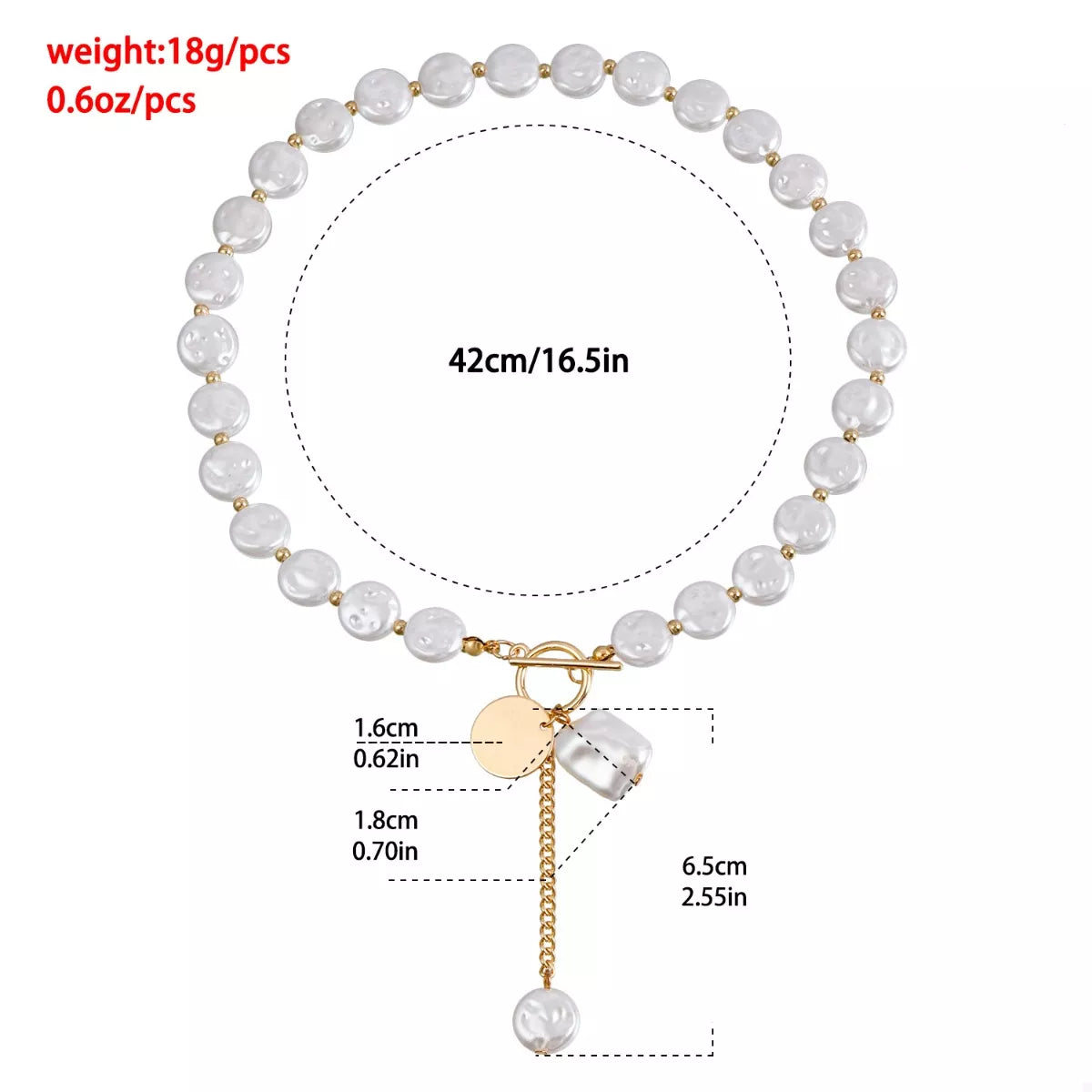 Trendsi 18K Gold-Plated Pearl Drop Necklace -
