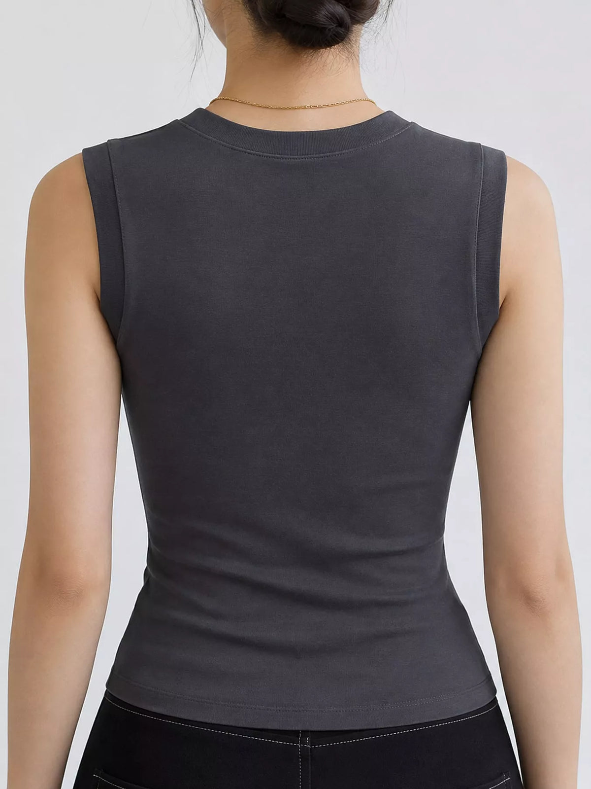 Slim-Fit Sleeveless Crew Neck Tank Top — back view