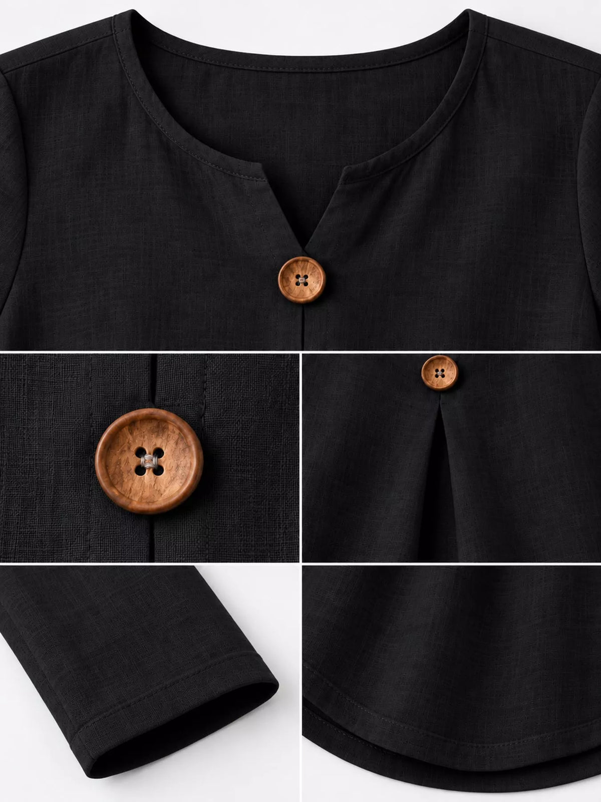 Black long sleeve decorative button blouse