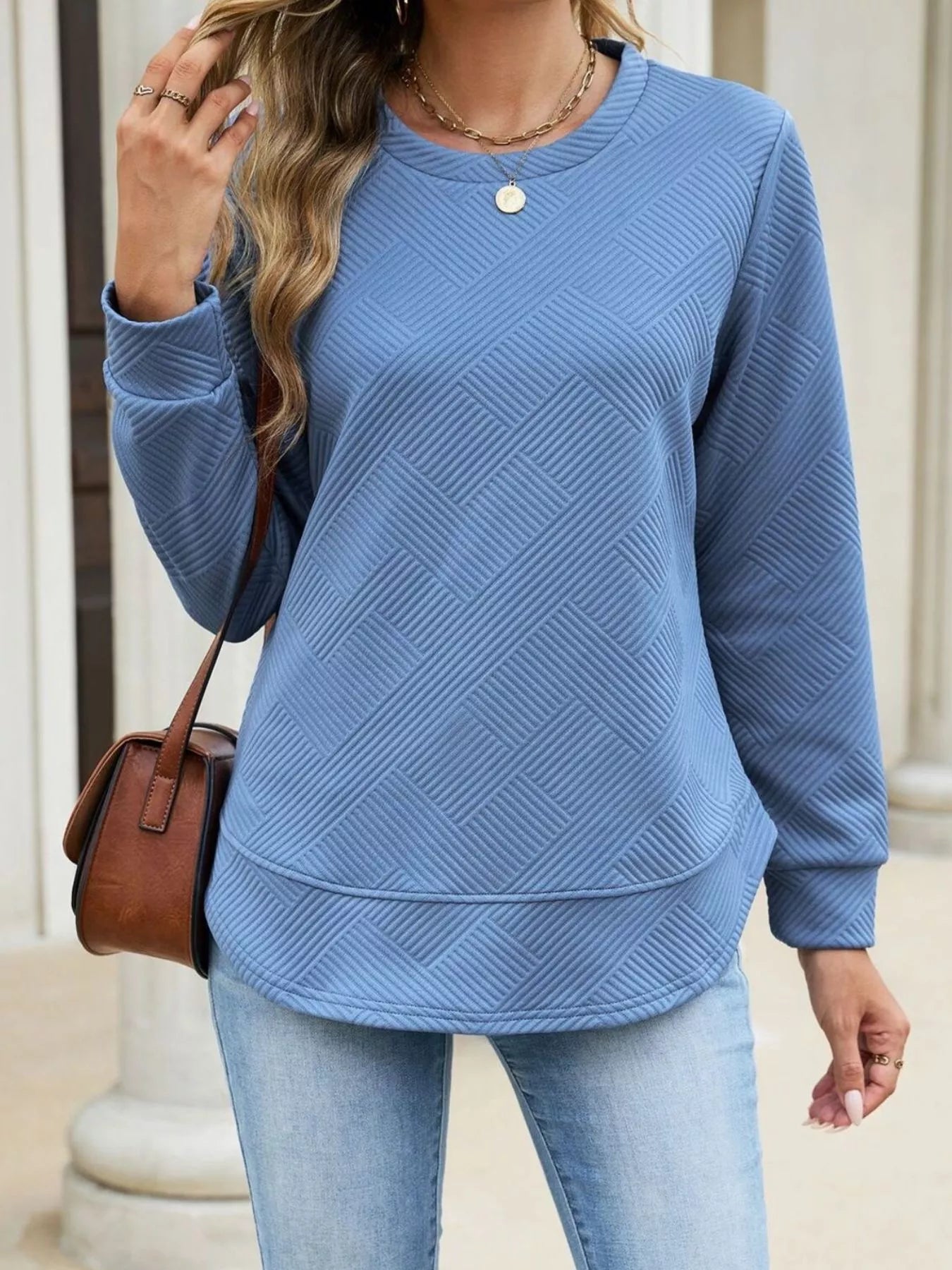 Trendsi Textured Crew Neck Sweatshirt -