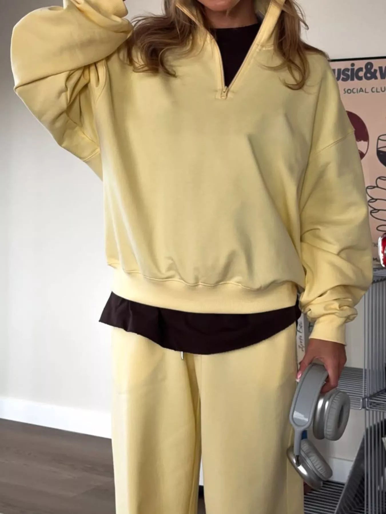 Trendsi Quarter-Zip Top and Wide-Leg Sweatpants Set -