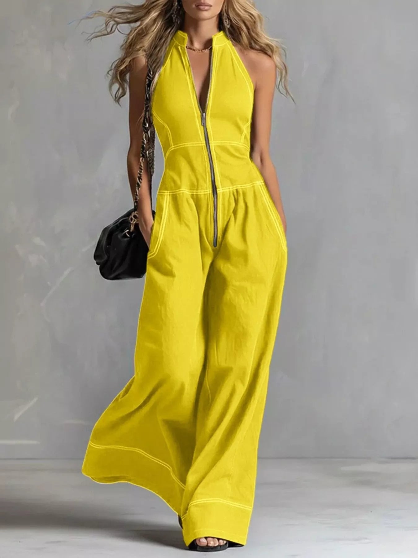 Trendsi Zip Front Sleeveless Wide Leg Jumpsuit -