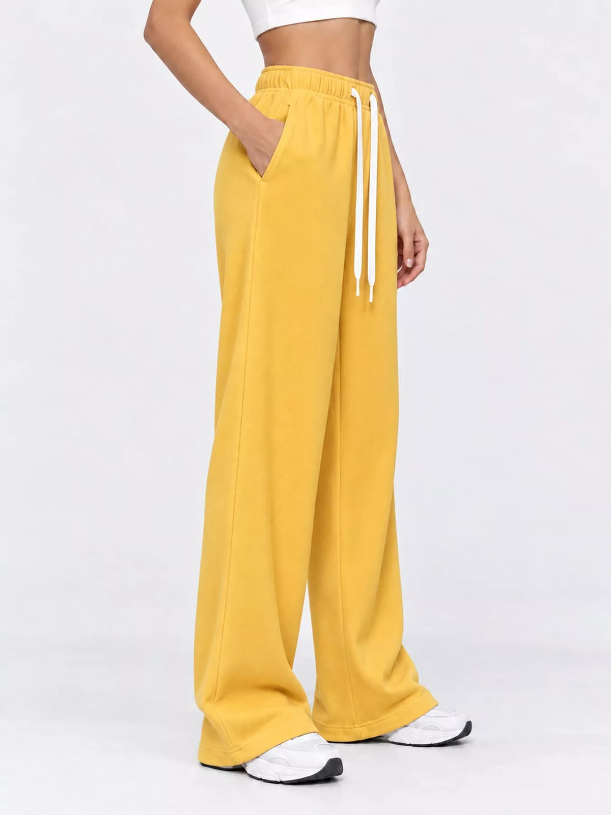 Yellow wide-leg pants with drawstring
