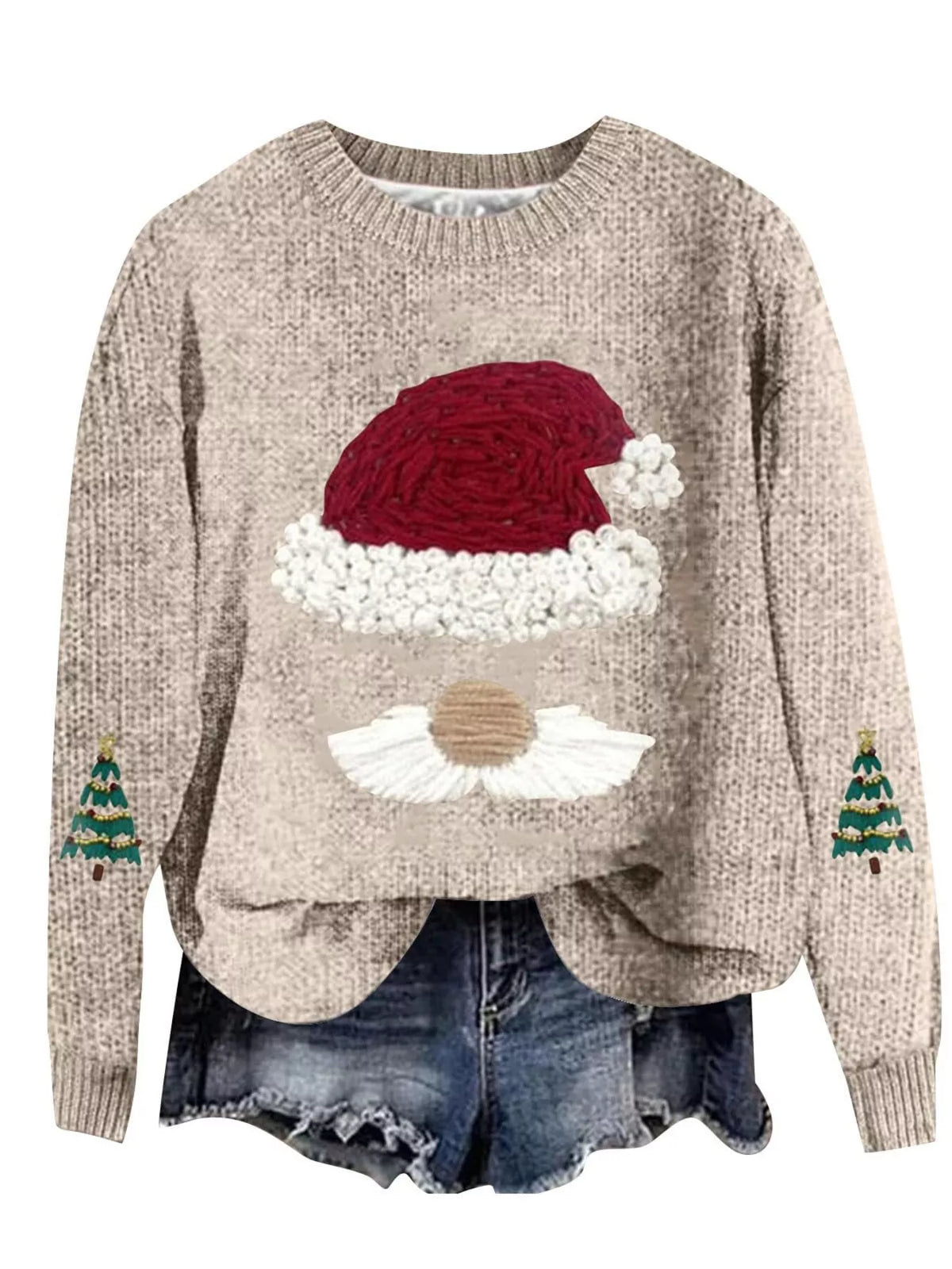 Christmas Graphic Dropped Shoulder Sweater in beige, front view